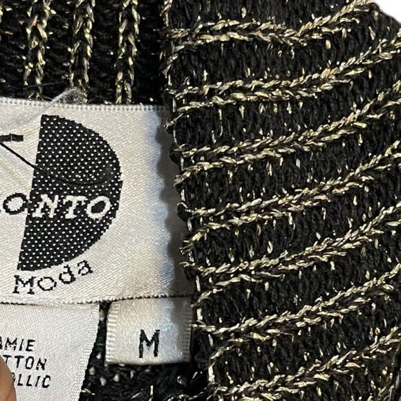 Pronto Moda Mock Neck Sweater Women's Medium Black Gold Metallic VTG Cozy Casual - Picture 12 of 13